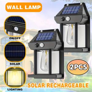 TEMU 2개 세트 태양광 모션 센서 벽등, 정원·현관·울타리·테라스용 자동 켜짐/꺼짐 기능 솔라 가로등, 야외 조명, 데크 및 계단등