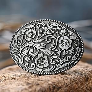 TEMU 다양한 스타일의 벨트와 매치할 수 있는 1개의 타원형 꽃과 녹색 잎사귀 스레드 버클