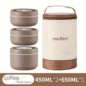 TEMU 방수 스테인리스 스틸 도시락통 + 토트백 세트 - 학교, 사무실, 캠핑 및 피크닉용 휴대용 재사용 가능한 식품 보관 용기