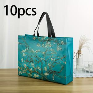 TEMU 10개 재사용 가능한 아몬드 꽃 패턴 토트 백, 내구성, 선물 백을 위한 접이식 섬유, 소매업자 및 슈퍼마켓용