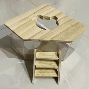 TEMU 목재 & 아크릴 다층 펫 사다리 & 햄스터 목욕집 - 투명 2-in-1 모래 목욕 용기 & 화장실, 경사로, 환기 케이지 접근 가능, 토끼, 쥐, 소형 동물용 - 위생적이고 쉽게 청소 가능한 내구성 디자인