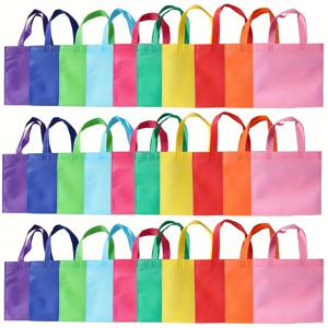 TEMU 30개 재사용 가능한 부직포 선물 가방 - 7.9x7.9인치 무지개 색상 혼합 핑크, 블루 & 마젠타 손잡이, 미끄럼 방지 손잡이, 결혼식, 파티, 이벤트용 접이식 소형 선물 가방 | 접이식 토트백 | 부직포 소재