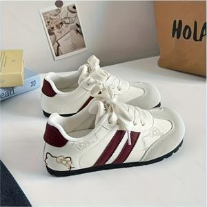 TEMU 여성 캐주얼 스니커즈 - 통기성 있는 패브릭 안감, 내구성 있는 고무 밑창, 모든 계절에 적합한 디자인, 화이트, 핑크 및 베이지, 여성용 스니커즈