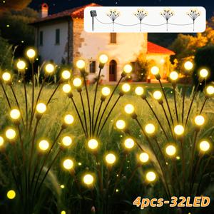 TEMU 4개, 태양광 파이어플라이 조명, 32 LED 정원 장식등, 야외 스윙 페어리 라이트 스트링, 8가지 모드, 조경, 테라스, 잔디밭, 화단, 정원길, 크리스마스 장식용 IPX4