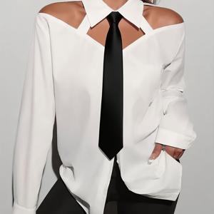 TEMU 여성용 우아한 칼라 블라우스 - 반투명 버튼 프론트 긴팔 셔츠, 솔리드 컬러 사계절 오피스 & 캐주얼 웨어, 드레스 또는 스커트용 손세탁 가능 칼라 블라우스 (드라이클리닝 금지) - 프로페셔널 & 일상 아웃핏, 솔리드 컬러 코어