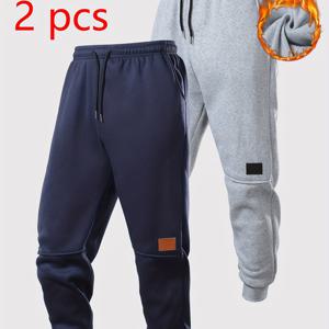 TEMU 남성용 보온 트레이닝 팬츠 2pcs - 겨울용 러닝 짐 조거 팬츠, 커프드 앵클, 다양한 컬러 옵션 (//그레이) | 세탁기 사용 가능한 피트니스, 캐주얼 및 야외 활동용 운동복