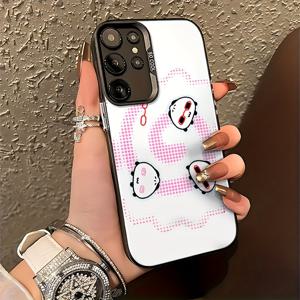 TEMU 한국어 인스 심플 폴카 도트 핑크 번 모바일 폰 케이스 갤럭시 S25 S24 S23 S22 S21 S20 FE 울트라 플러스 4G 5G 방지 낙하 마감 백 커버