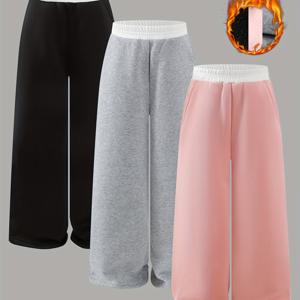 TEMU 여아용 가을 겨울 두꺼운 플리스 스웨트셔츠와 사이드 포켓 팬츠 세트 3pcs 화이트, 아웃도어에 완벽한|냉장고바지|바지|패션