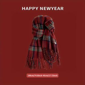TEMU 여성용 두꺼운 체크 스카프 - 우아한 레드 브라운, 겨울 따뜻함, 다용도 넥 워머 & 코트용 숄, 크리스마스, 추수감사절, 생일 완벽한 선물 - 손세탁 가능, 스타일리시 액세서리, 부드러운 질감, 패션 애호가, 레이스스카프, 레이스 스카프, 스카프 대형, 두건 여성, 대형스카프, 플리츠 스카프, 스카프 여성 봄 가을, 실큡 스카프