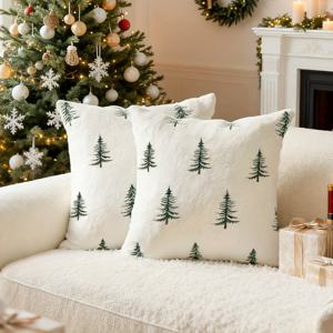 TEMU 1개 화이트 인조 토끼털 크리스마스 트리 자수 플러시 쿠션 커버, 18x18인치, 3D 북유럽 프렌치 럭셔리 스타일 장식 베개 커버 (소파 & 침실용), 속통 미포함, 폴리에스터 원단, 세탁기 사용 가능, 사계절 사용