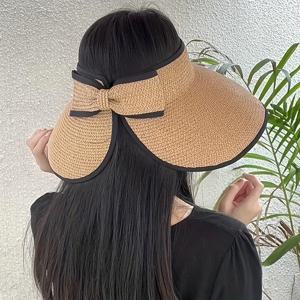 TEMU 1팩 여성용 접이식 스트로우 선모자 블랙 리본 밴드 - 와이드 브림 가벼운 휴대용 여름 해변 모자, 캐주얼 아웃도어 여행 및 패션 액세서리, 통기성 헤드웨어