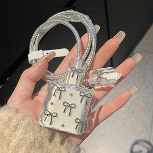 TEMU 아이폰 14 프로맥스 충전기 보호 케이스용 3D 진주 리본 5개 세트, 아이폰 13/12/11 충전기 감김 장치, 18/20W 고속 충전 헤드 방지 감김 장치, 남자친구/ 선물, 케이블 정리기,진주 디자인,우아한 액세서리,고품질 활,안티스냅 와인딩,선물 쇼핑객, 선물