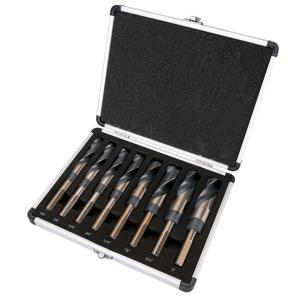 TEMU 8개 1/2'' 축소 생크 실버 및 데밍 대형 드릴 비트 세트, 알루미늄 캐리 케이스, M2 고속 강철, 135도 분할 포인트 | SAE 인치 사이즈 9/16'' -1'' 1/16분 단위