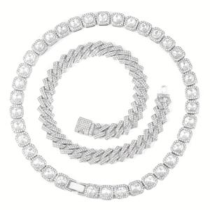 TEMU 2pcs ZONGSIA 화려한 목걸이 세트, 얼음으로 된 은색 라인스톤 인레이, 쿠바 체인, 백색 K 코팅, 주석 합금, 힙합 펑크 파티 장식 선물 남성 및 여성용