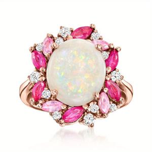 TEMU 빈티지 스타일 로즈 골드 & 핑크 오팔 약혼 반지 - 그녀를 위한 완벽한 선물, 사계절 착용 가능
