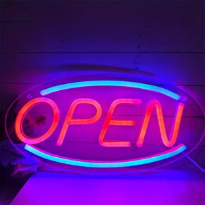 TEMU LED 오픈 신호, 벽걸이형 네온 라이트, USB 전원, 블루 및 레드 조명, 다색, 플라스틱 재질, 벽걸이형, 스위치 제어, 상점, 바, 호텔에 적합