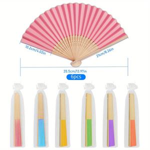 TEMU 6개 대나무 접이식 부채 - 결혼식, 파티용 생생한 색상과 정교한 패턴의 수제 DIY 종이 손부채, 휴대용 쿨링 액세서리, 웨딩 액세서리, 장식용 부채, 가벼운 부채, 이벤트 데코레이터