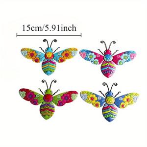 TEMU 4개 세트 금속 벌 벽 장식 - 화려한 컬러 가든 아트, 전기 불필요 실내/야외 펜스·파티오·마당용 철제 벌 조각상, 꽃 액센트 포함, 내구성 강한 파티오 장식품