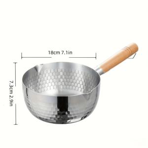 TEMU 스테인리스 스틸 평평한 바닥 냄비 - 일본식 나무 손잡이, 논스틱 해머 텍스처 밀크 & 수프 팬, 인덕션 호환 유아용 조리기구, 안전한 유리 뚜껑 및 쉬운 세척 표면, 내구성 있는 가정용 냄비 (식품 안전, 무독성)