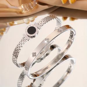 TEMU 2개 세트의 새로운 트렌디한 다색 스테인레스 스틸 팔찌 세트, 남성과 여성 모두에게 적합, 내구성, 방수, 알레르기 방지, 보석, 휴일 생일 선물