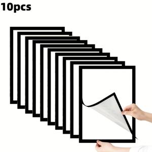 TEMU 10pcs A4 자석 사진 프레임 - 클래식 스타일, 세 가지 색상, 아트 그림, 포스터, 증명서, 지도 및 스탬프를 위한 자체 접착 벽 브래킷, 재사용, 사무실 및 아트 장식에 이상적