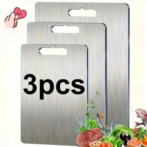 TEMU 3개 스테인리스 스틸 도마 - 양면, 내구성 및 식품 안전, 다지기, 슬라이싱 및 식사 준비에 적합, 주방 작업에 이상적, 여성에게 완벽한 선물|마늘다지기|야채다지기