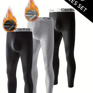 TEMU 남성용 보온 레깅스 3pcs - 플리스 안감, 신축성, 빠른 건조, 통기성 베이스 레이어 팬츠, 야외 활동용, 슬림핏, 비투명, 폴리에스터 95% 스판덱스 5%, 일반 길이, 가을/겨울 휴가에 이상적, 추운 날씨용 의류,가을 레이어링,모던 액티브웨어,빠른 건조 원단,플리스 라인드 타이츠,겨울 여행자들,피트니스 애호가