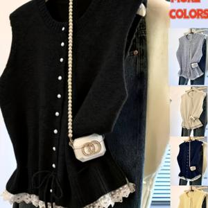 TEMU 여성용 우아한 진주 버튼 프론트 재킷 - 레이스 트림, 겨울 코트, & 가디건 스타일 아우터웨어, 화이트 레이스 칼라 & 커프 디테일, 진주 버튼 클로저, 가을/겨울 웨딩, 파티 & 정장 이벤트용 스트럭처드 핏 (없음)|가디건