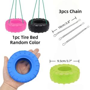TEMU 타이어 모양 햄스터 걸이 침대 세트 | 체인 3개로 간편하게 걸이, 기니피그 및 다람쥐용 소동물 그네 케이지 액세서리, 내구성 좋은 플라스틱, 씹힘 방지, 재미있는 디자인, 케이지 향상, 재미있는 그네 침대, 애완 동물 안전 구조