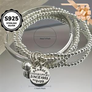 TEMU 세련된 S925 실버 3중 레이어 멀티 링 팔찌 - 여자친구와 절친을 위한 스타일리시한 선물, 반짝이는 큐빅 지르코니아 액센트가 있는 정교한 플로럴 디자인, 데일리룩에 완벽하며 모든 계절에 적합합니다.