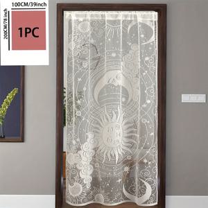 TEMU 1개 우아한 태양 여신 레이스 커튼 - 녹색 & 흰색, 쉬운 설치를 위한 로드 포켓 디자인, 욕실 & 주방 장식에 완벽, 세탁기 사용 가능한 폴리에스터, 사계절용 다용도 커튼|우아한 홈 데코|자카드 직조 폴리에스터, 욕실 창 커튼