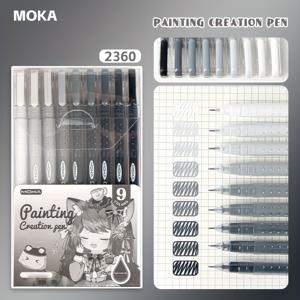TEMU MOKA 그림 그리기 펜 세트: 9가지 색상, 모란디 컬러 스키마, 다양한 색상 선택 가능, 고품질, 빠르게 마르는, 중간 굵기, 플라스틱 소재, 미술 및 저널링에 적합
