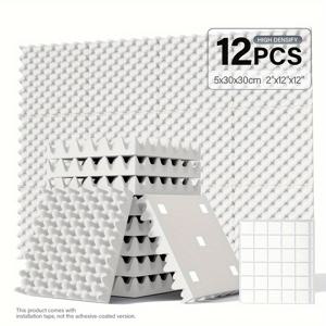 TEMU 12개 - 12x12x1.18/12x12x2인치 계란 상자 음악 스튜디오 음향 방진 폼 패널, 음향 방진 음향 처리 스폰지, 베이스 음향 방진 빠른 확장 음향 흡수 패널, 벽과 천장용 고밀도 음향 방진 벽 패널