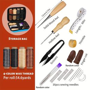 TEMU 전문 가죽 공예 키트] 전문 가죽 공예 키트, 완전한 손수 접착 DIY 가죽 공예 세트, 가죽 침, 접착 Awl, 왁스 스레드, 가죽 가죽 수리 도구, 가죽 수선 및 수리