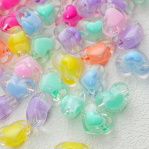 TEMU 50개 17mm 하트 모양 아크릴 캔디 컬러 비즈 - 골드 리본 포함, 투명 혼합 색상 공예용 비즈, 목걸이·팔찌·귀걸이·키체인 DIY 액세서리 장식, 광택 비즈, 반투명 소재