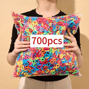 TEMU 700개 대량 캔디 컬러 미니 헤어 타이 - 파스텔 & 생동감 넘치는 색상, 귀여운 스타일 소형 탄성 머리끈, 개학 준비물, 생일파티 선물, 일상 헤어스타일용 (소프트 파스텔 , 네온, 멀티컬러)