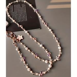 TEMU 우아하고 패셔너블한 비즈 폰 랜야드 크로스바디 롱 넥 스트랩 - 여성용 귀여운 방실 폰 체인, 가방 체인, 진주 스트랜드 디자인, 핸즈프리 운반,부드러운 질감,스타일리시 여성,패션 애호가