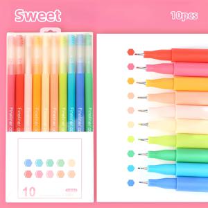 TEMU 컬러 파이버 팁이 있는 핸드 계정 펜 10개 세트, 중성 바늘 튜브 펜, 중성 펜, 미세 형광 펜, 미세 팁 핸드 계정 노트, 낙서, 대학생 학습 용품, 그림 펜