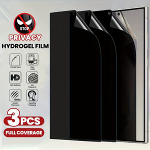TEMU 삼성 갤럭시 S25 울트라/S24/S25 엣지/S23 울트라/S22/S21/S20 플러스/FE용 3개 세트 안티-스파이 프라이버시 소프트 하이드로겔 필름, 삼성 노트 20 울트라/20/10 플러스 호환 풀 커버 스크린 프로텍터, 안티-스파이 보호, 전체 커버리지, 스크래치 방지, 지문 방지, 스크래치 방지