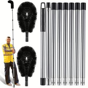 TEMU 지면에서 사용하는 배수구 청소 도구, 8개 스테인리스 스틸 튜브 및 2개 브러시헤드, 빗물 배수구 청소 브러시 포함, 사다리 필요 없이 지붕 배수구에서 낙엽 및 이물질 제거, 장거리 배수구 청소 도구