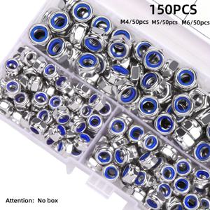 TEMU 150개 중장비용 잠금 헥스 너트 - M4/M5/M6 미끄럼 방지 자가잠금, 아연 도금 - 건설, 자동차, 기계공업에 이상적 - 느슨함 방지, 내식성 (산업용 강도), 자동차 패스너, 내구성 하드웨어, 신뢰할 수 있는 고정 솔루션, 나사산 패스너, 정밀 공학 및 엔지니어링
