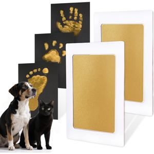 TEMU 골든 애완 동물 발자국 키트, 강아지 및 고양이 발자국을 위한 맞춤 디자인, 비접촉식 애완 동물 발자국 인상, 각 상자당 종이 2매 포함, 총 4매 인상 시트, 애완 동물 주인들을 위한 완벽한 기념품 선택.