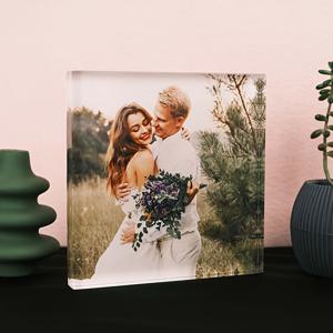 TEMU 2D 플랫, 1개 맞춤형 사진 블록 - 나만의 사진으로 커스텀 포토 프레임, 아크릴 웨딩/기념일/ 선물, 가족, 반려동물 초상화 - 소중한 추억을 위한 데스크탑 디스플레이, 간편 조립 (도구 불필요), 2D 플랫