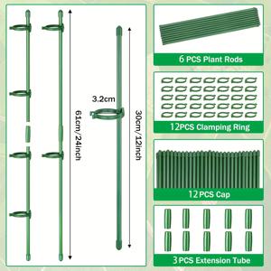 TEMU 33세트/식물 지지대, 6세트 식물 클라이밍 보조기구 + 12개 클라이밍 버클 + 3개 연장 튜브 포함, 토마토 등반용, 실내 식물 클라이밍 도구, 다년생 식물 지지대
