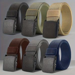 TEMU 6팩 남성 캐주얼 벨트, 조절 가능한 플라스틱 버클 - 다색 텍스처 디자인, 사이클링, 캠핑 및 야외 활동에 적합, 내구성 있는 사각형 버클, 견고한 구조