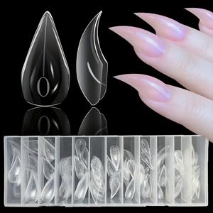 TEMU 140개 투명 짧은 고양이 발톱 네일 익스텐션 - 광택 있는 물방울 모양의 인조 네일, 8가지 독특한 디자인, 광택 마감 네일, 알몬드 X 네일 프레스 온, 알몬드 1 네일 프레스 온, 네일 팁, 여성용 프레스 온 네일, 인조/네일 익스텐션