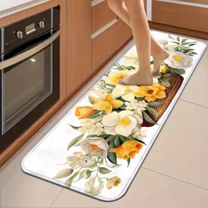 TEMU 편안한 발바닥, 꽃무늬 미끄럼 방지 주방 & 욕실 매트 - 내구성 있고 세탁기 사용 가능한 러너 러그, 집, 사무실, 세탁실용 - 다양한 크기의 편안한 스탠딩 패드