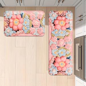TEMU 꽃무늬 클러스터 주방 & 욕실 매트 - 미끄럼 방지, 내구성, 세탁기 사용 가능 러너 러그, 집, 사무실, 세탁실용 - 다양한 사이즈의 편안한 폴리에스테르 스탠딩 패드