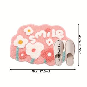 TEMU 1개 미끄럼방지 꽃무늬 욕실 매트, 초고흡수 세탁 가능 방수 바스 러그, 내구성 있는 홈 데코용 플로럴 도어 매트 - 화장실, 침실, 거실, 욕실 장식