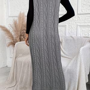 TEMU 플러스 사이즈, 2024 유럽&미국 레트로 스웨터 캐주얼 다용도 롱 드레스 - 봄/여름/가을/겨울